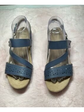 Earth Blue Leather Perforated Strap Sandals 139